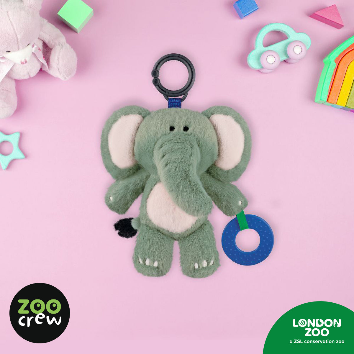 Product image 2 of Clip & Go Elephant, a plush toy for ages 0+, by Make Believe Ideas.