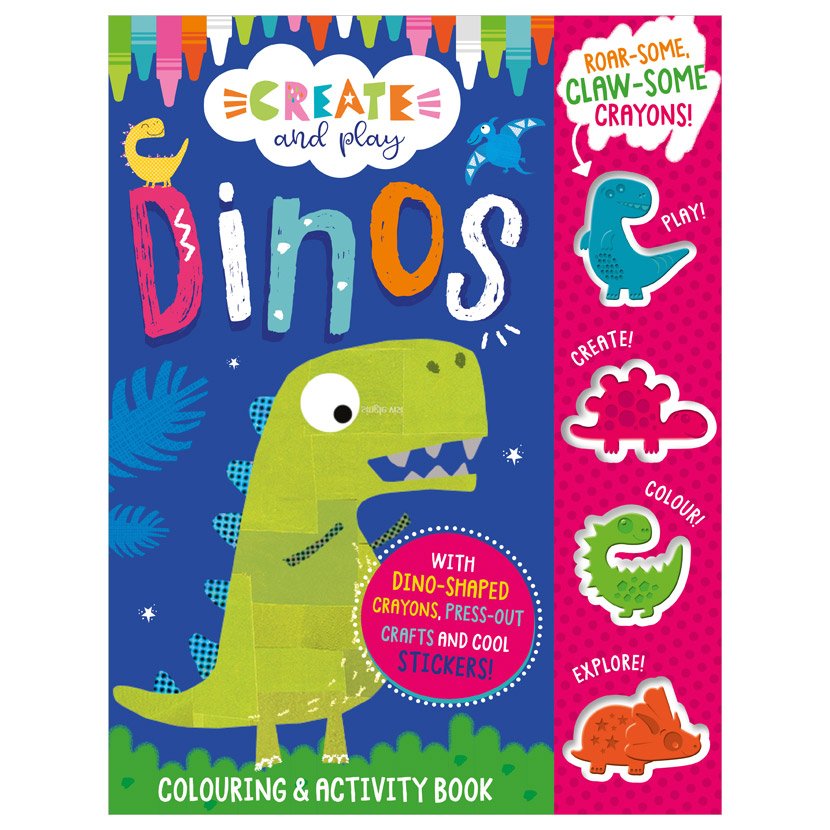 Product image 1 of Create and Play Dinos Colouring Activity Book, a sticker activity book for ages 3+, by Make Believe Ideas.
