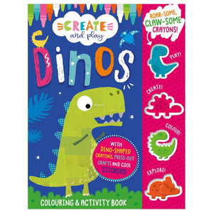 Product image 1 of Create and Play Dinos Colouring Activity Book, a sticker activity book for ages 3+, by Make Believe Ideas.