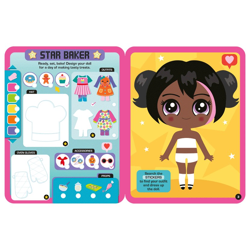Product image 8 of Dress Up Fashion Dolls Snack Planet, a sticker activity book for ages 5+, by Make Believe Ideas.