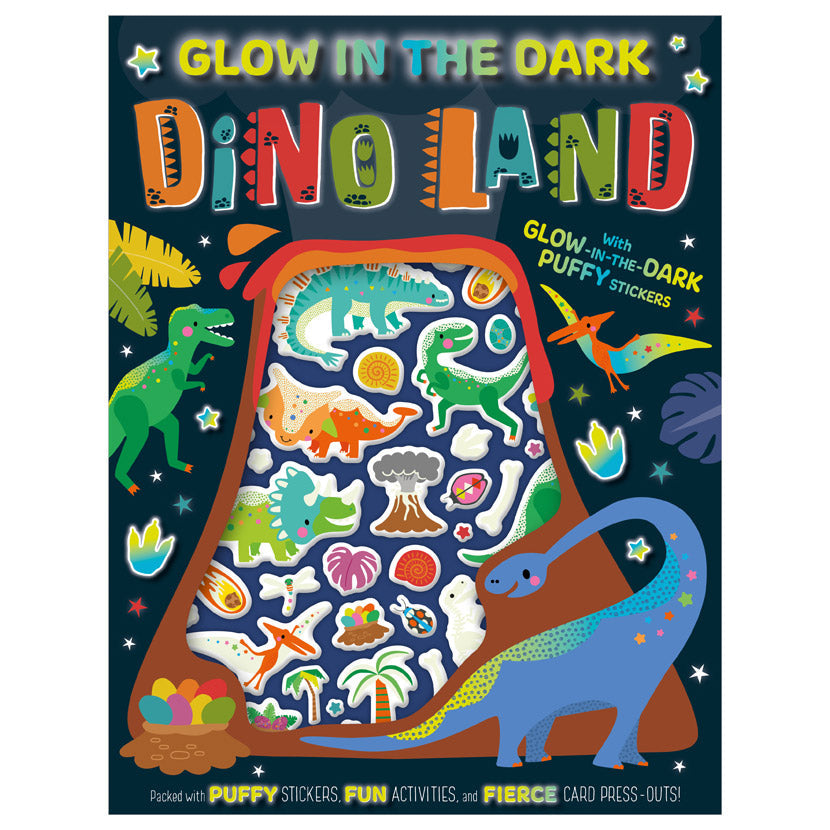 Product image 1 of Glow in the Dark Dino Land Activity Book, a sticker activity book for ages 4+, by Make Believe Ideas.