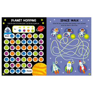 Product image 2 of Glow in the Dark Space Activity Book, a sticker activity book for ages 3+, by Make Believe Ideas.