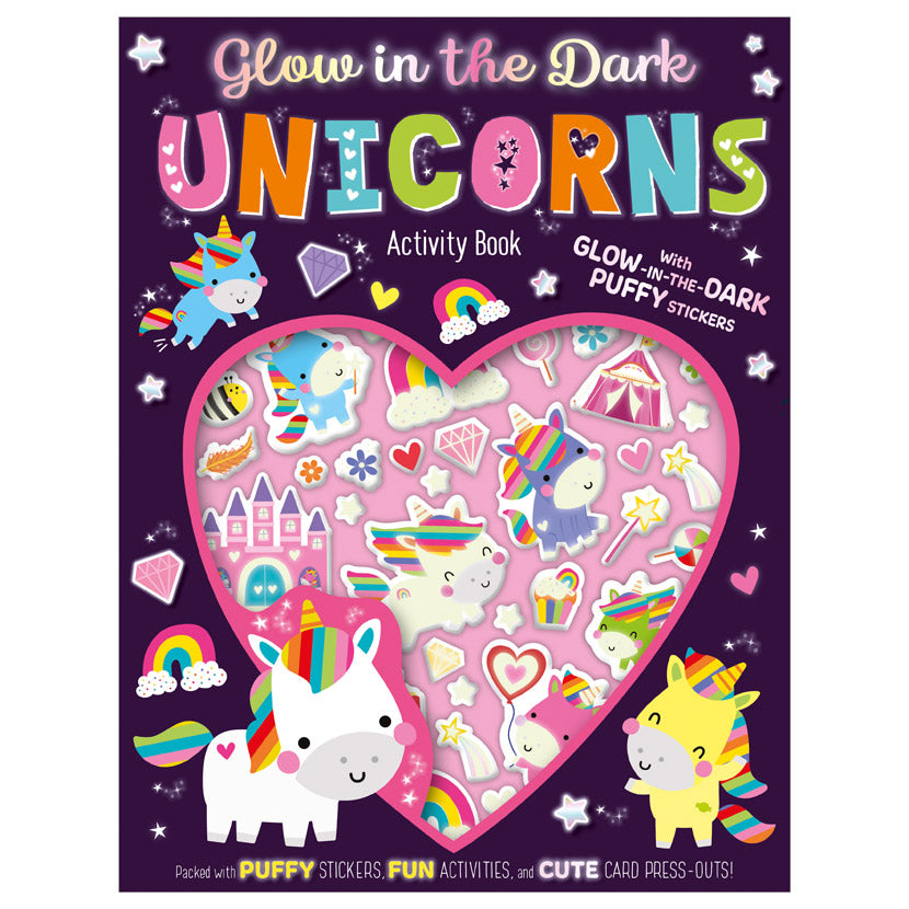 Product image 1 of Glow in the Dark Unicorns Activity Book, a sticker activity book for ages 4+, by Make Believe Ideas.