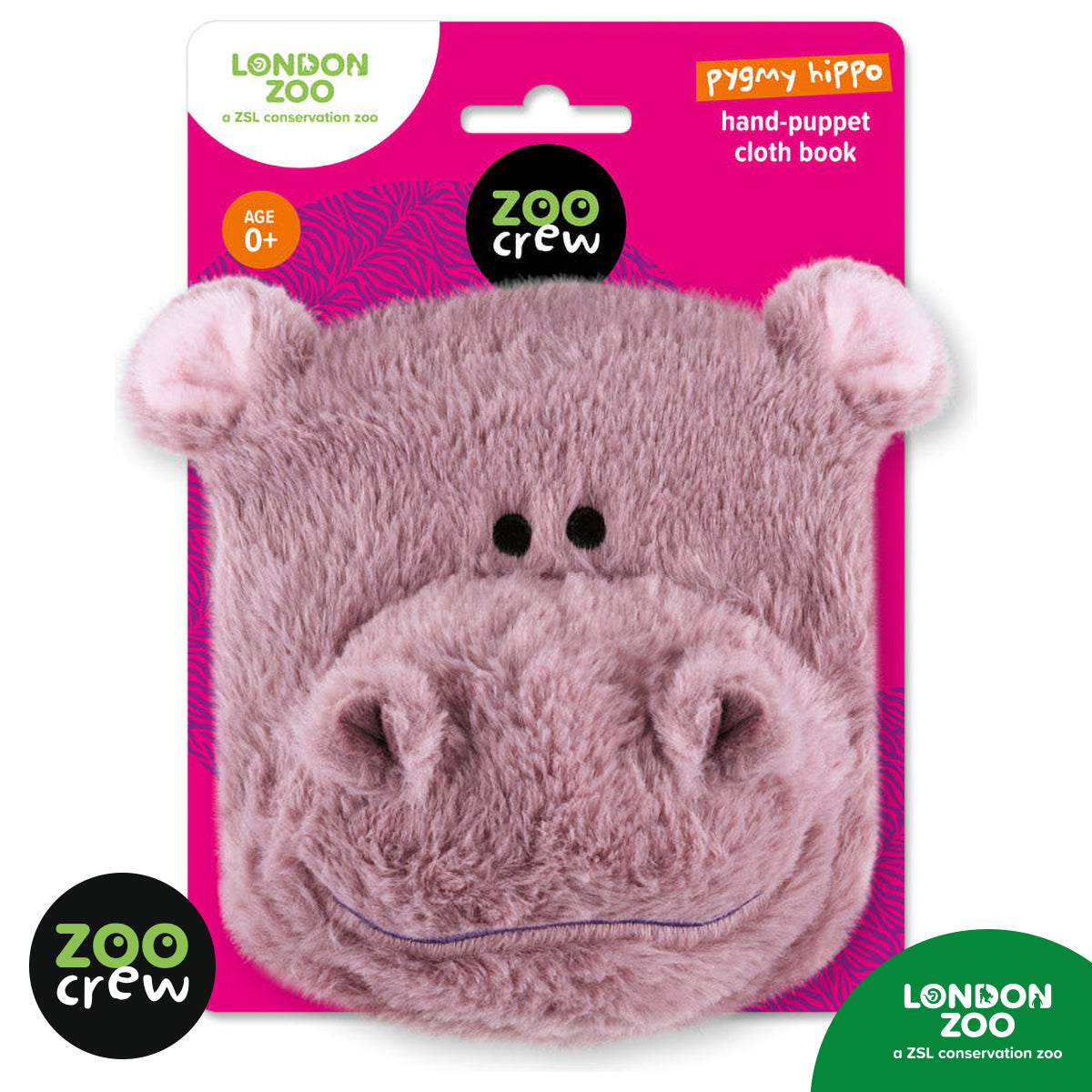 Product image 1 of Hand-Puppet Cloth Book Pygmy Hippo, a cloth book for ages 0+, by Make Believe Ideas.