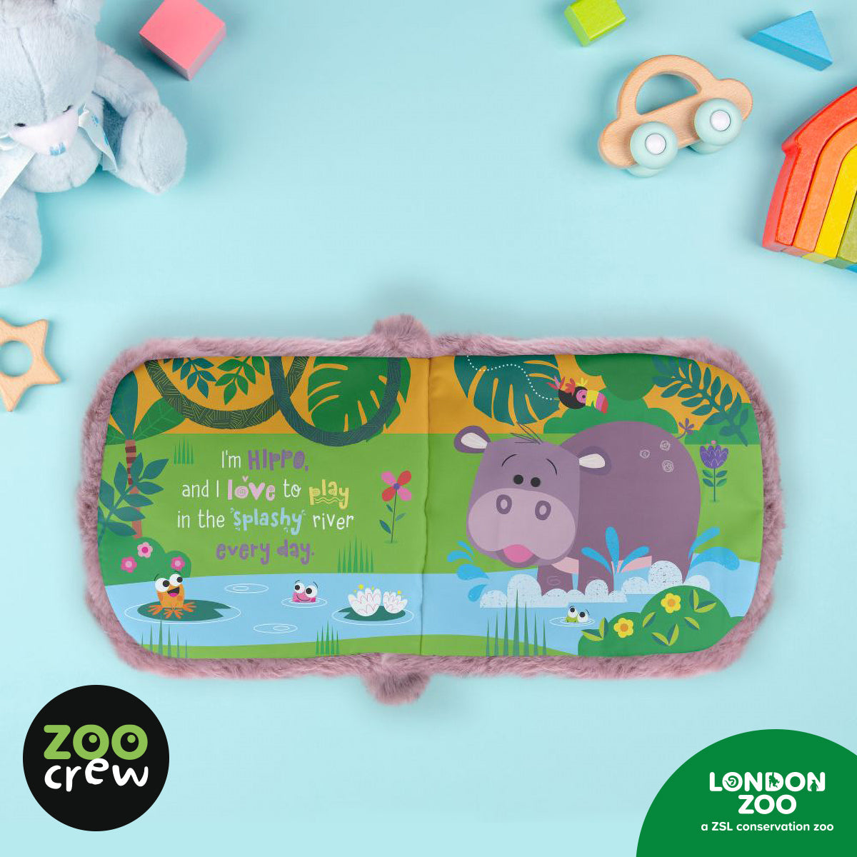 Product image 3 of Hand-Puppet Cloth Book Pygmy Hippo, a cloth book for ages 0+, by Make Believe Ideas.