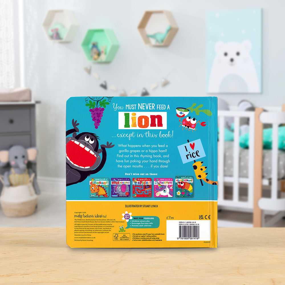 Product image 6 of Never Feed a Lion!, a board book for ages 0+, by Make Believe Ideas.