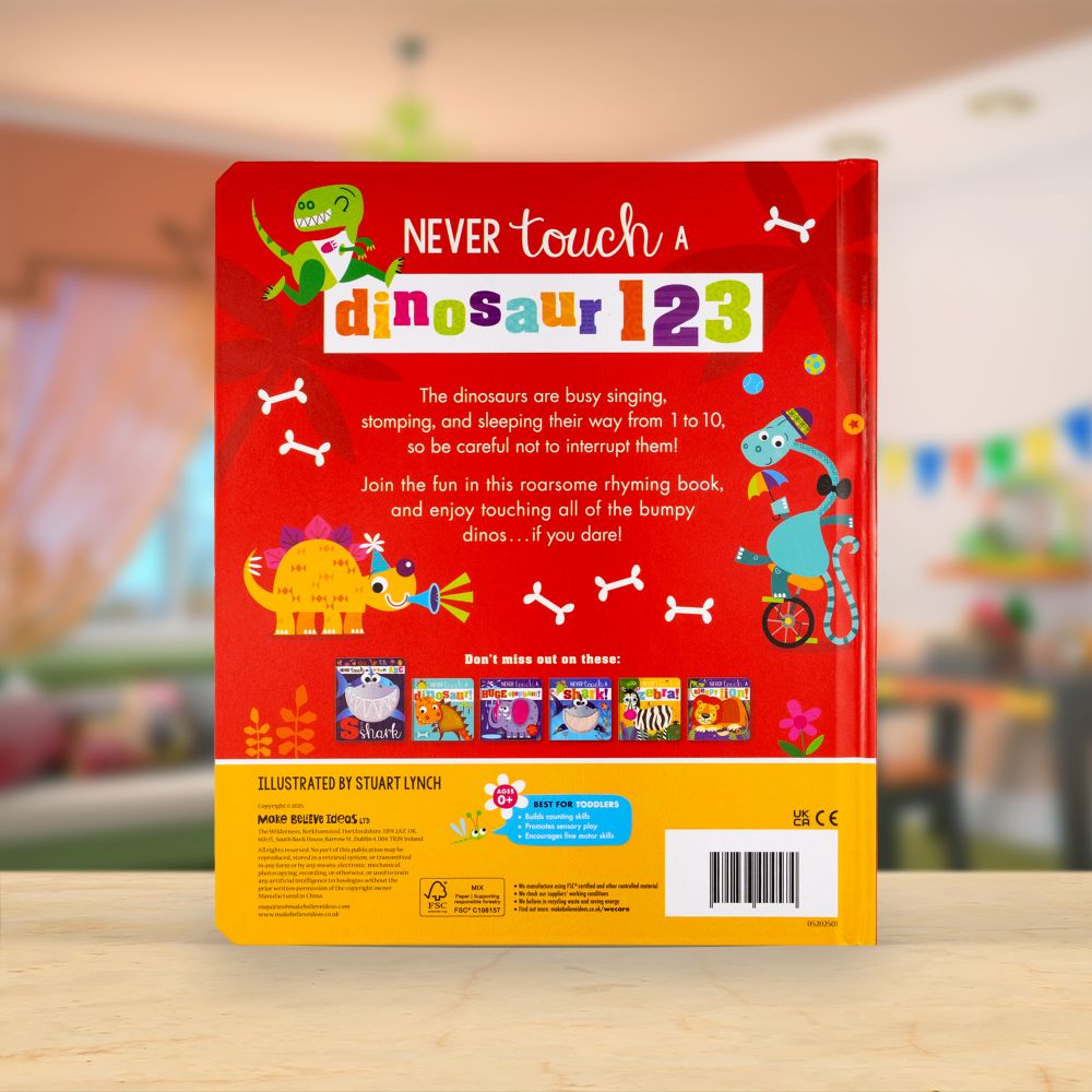 Product image 6 of Never Touch a Dinosaur: 10 Hungry Dinos, a board book for ages 0+, by Make Believe Ideas.