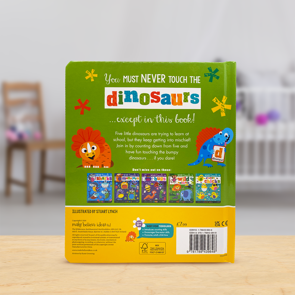 Product image 5 of Never Touch the Dinosaurs, a board book for ages 0+, by Make Believe Ideas.