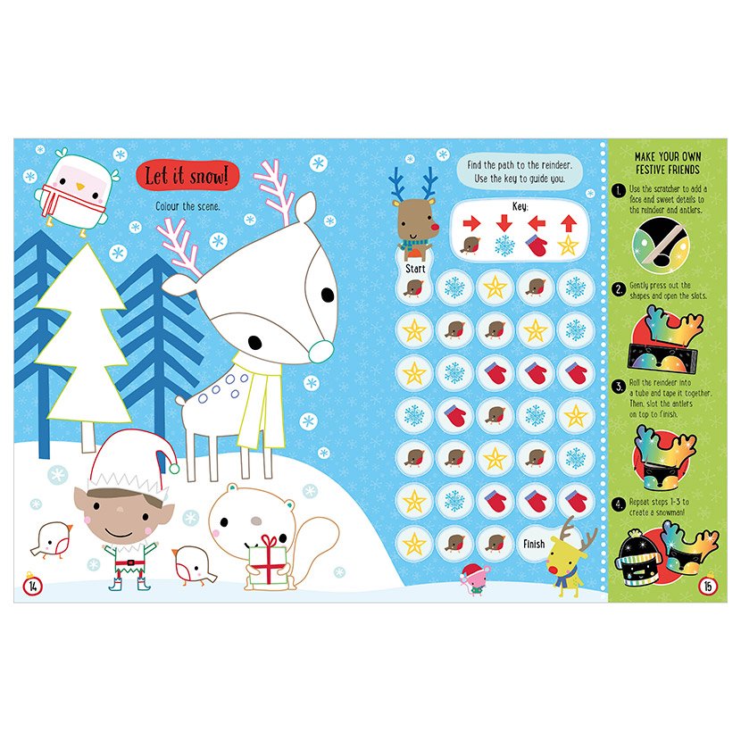 Product image 2 of Scratch and Sparkle Christmas Activity Book, a sticker activity book for ages 4+, by Make Believe Ideas.