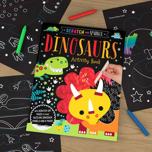 Product image 2 of Scratch and Sparkle Dinosaurs Activity Book, a sticker activity book for ages 4+, by Make Believe Ideas.