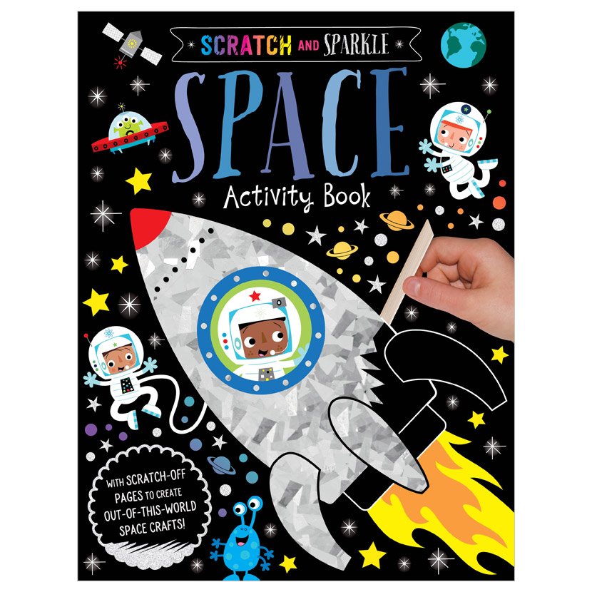 Product image 1 of Scratch and Sparkle Space Activity Book, a sticker activity book for ages 4+, by Make Believe Ideas.