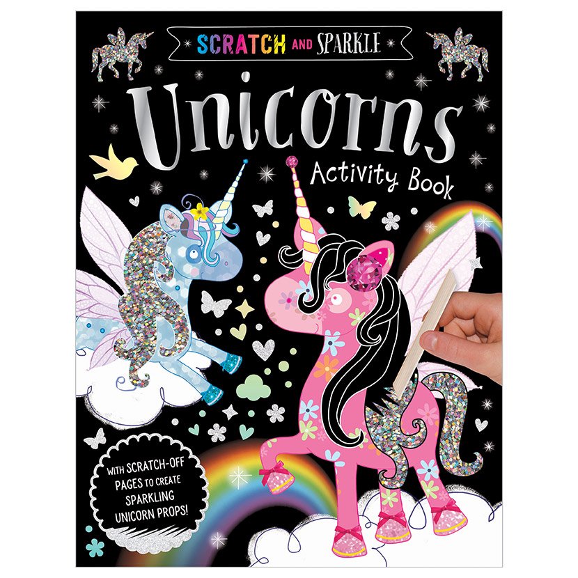 Product image 1 of Scratch and Sparkle Unicorns Activity Book, a sticker activity book by Make Believe Ideas.