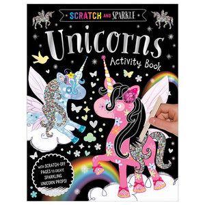 Product image 1 of Scratch and Sparkle Unicorns Activity Book, a sticker activity book by Make Believe Ideas.