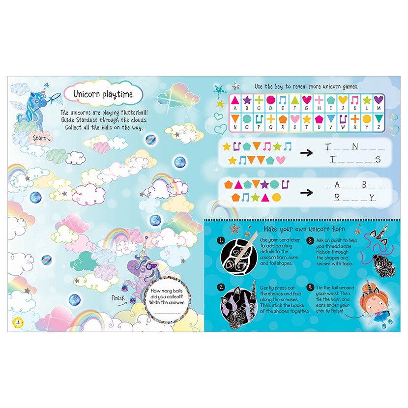 Product image 3 of Scratch and Sparkle Unicorns Activity Book, a sticker activity book by Make Believe Ideas.