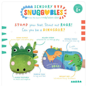 Product image 2 of Sensory Snuggables Dinosaur Puppet Soft Book, a cloth book for ages 0+, by Make Believe Ideas.