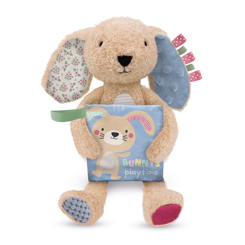 Product image 1 of Sensory Snuggables Medium Plush Bunny with Cloth Book, a plush toy for ages 0+, by Make Believe Ideas.
