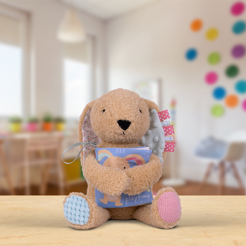 Product image 2 of Sensory Snuggables Medium Plush Bunny with Cloth Book, a plush toy for ages 0+, by Make Believe Ideas.
