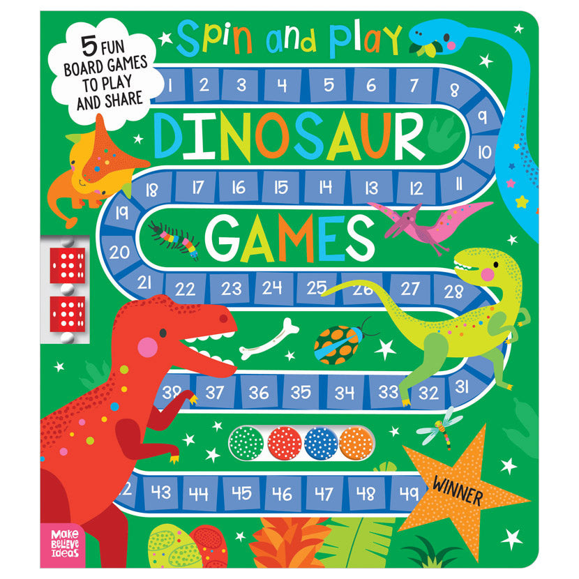 Product image 1 of Spin and Play Dinosaur Games, a board book for ages 5+, by Make Believe Ideas.