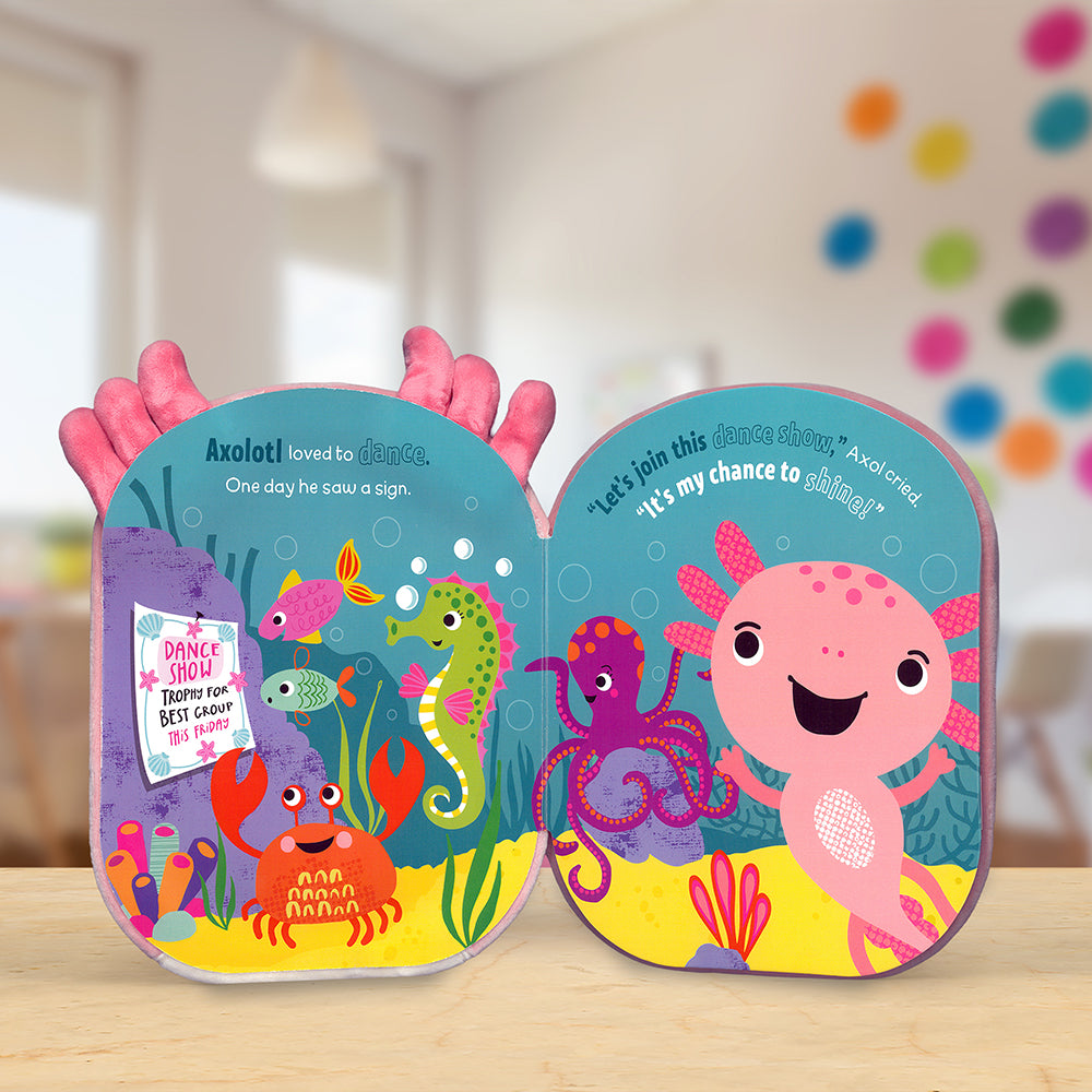 Product image 3 of Squish and Snugg Groovy Axolotl, a board book for ages 0+, by Make Believe Ideas.