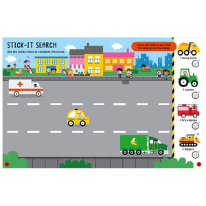 Product image 2 of Sticky Notes Things That Go Activity Book, a sticker activity book for ages 3+, by Make Believe Ideas.