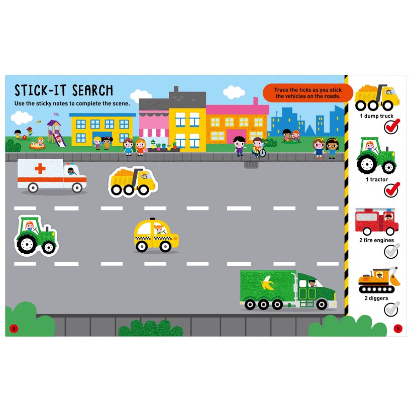 Product image 4 of Sticky Notes Things That Go Activity Book, a sticker activity book for ages 3+, by Make Believe Ideas.