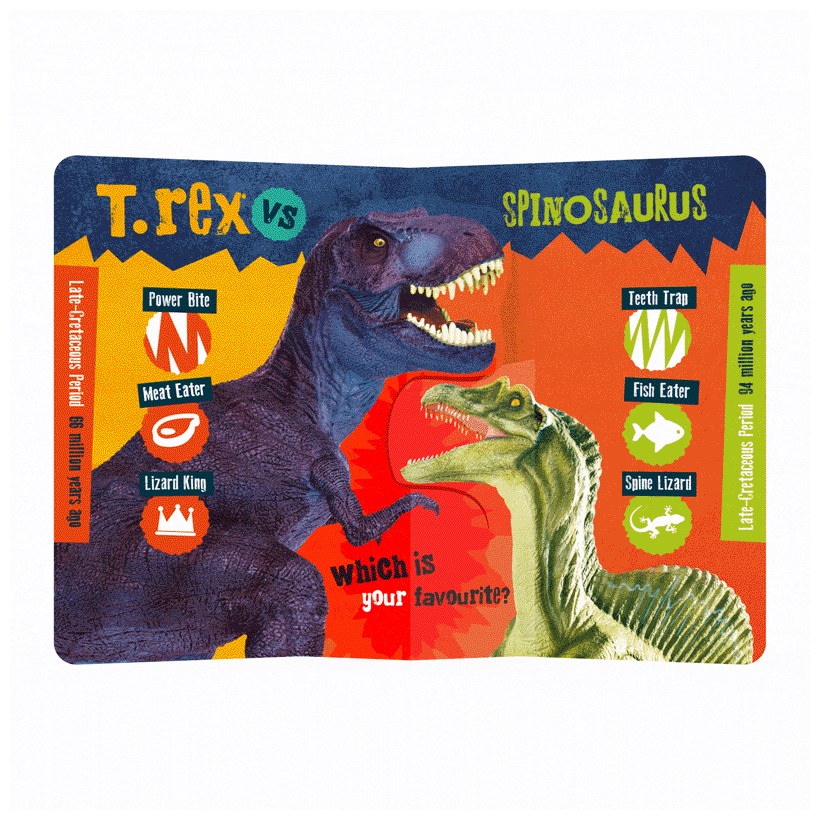 Product image 17 of T. rex vs Spinosaurus, a board book for ages 0+, by Make Believe Ideas.