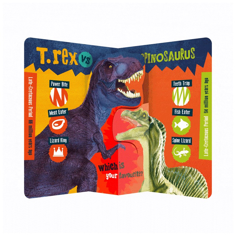 Product image 21 of T. rex vs Spinosaurus, a board book for ages 0+, by Make Believe Ideas.