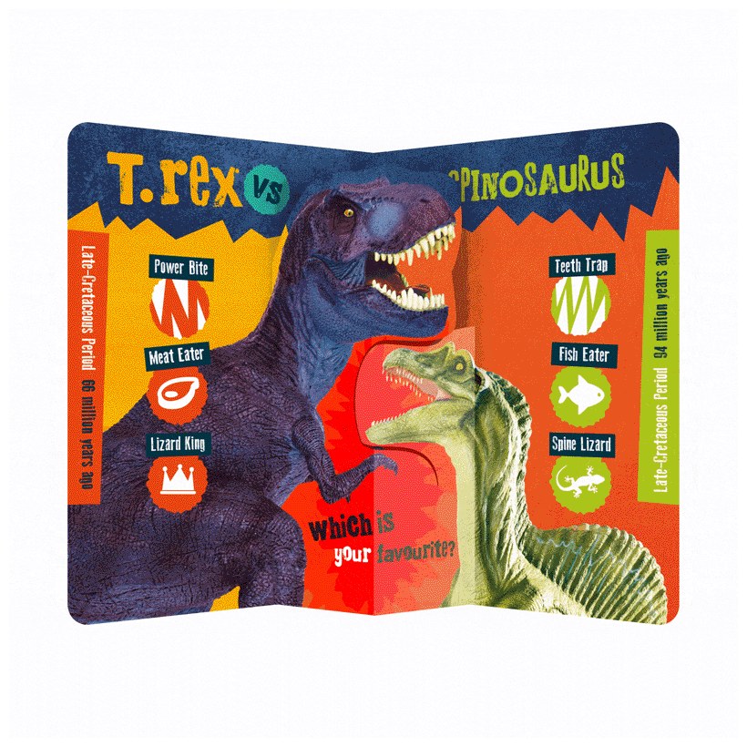 Product image 22 of T. rex vs Spinosaurus, a board book for ages 0+, by Make Believe Ideas.