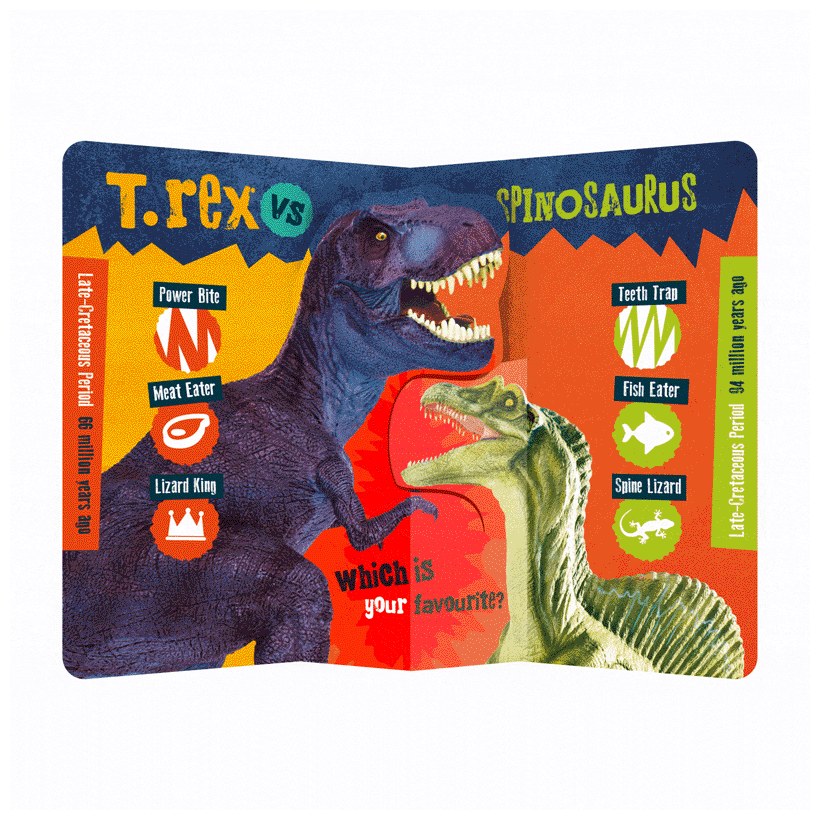 Product image 23 of T. rex vs Spinosaurus, a board book for ages 0+, by Make Believe Ideas.