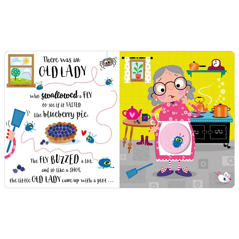 Product image 2 of There Was an Old Lady Who Swallowed a Fly, a board book for ages 0+, by Make Believe Ideas.
