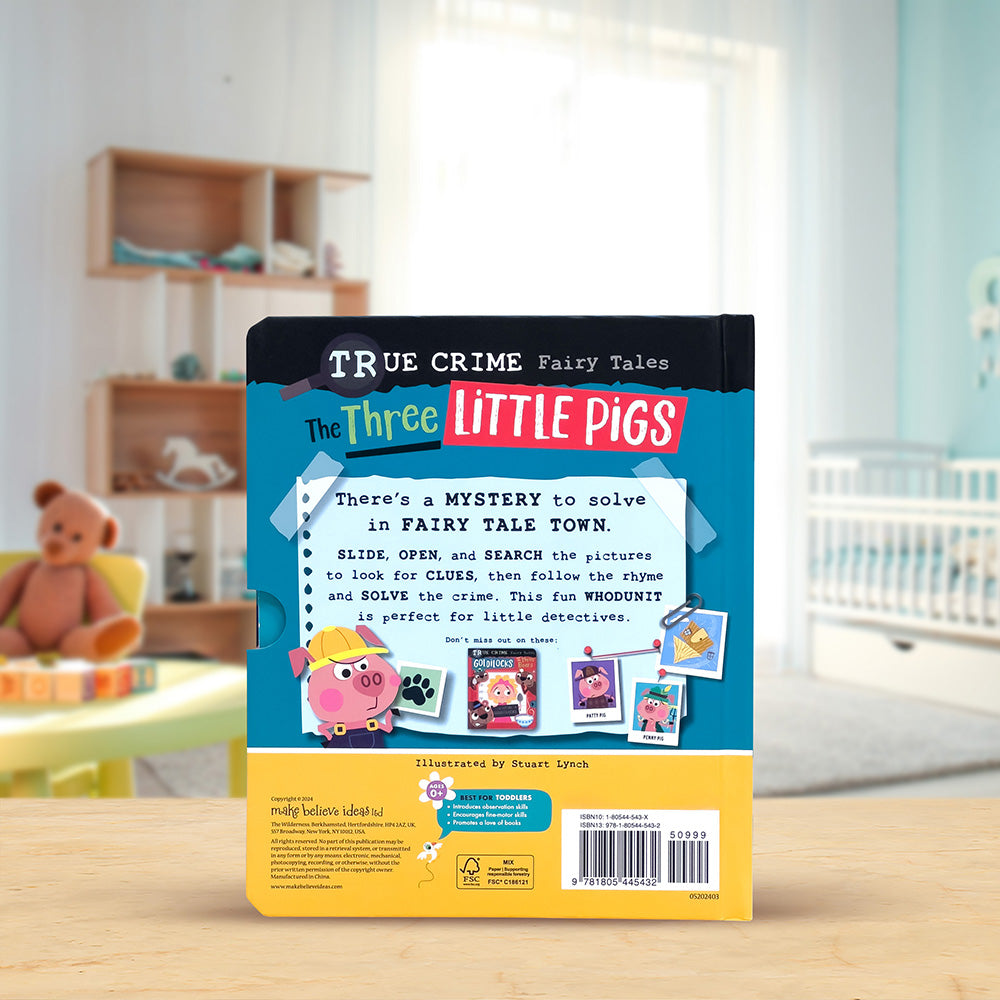 Product image 6 of True Crime Fairy Tales The Three Little Pigs, a board book for ages 0+, by Make Believe Ideas.