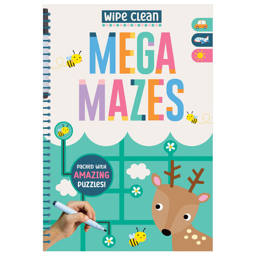 Product image 1 of Wipe Clean: Mega Mazes, a sticker activity book for ages 4+, by Make Believe Ideas.