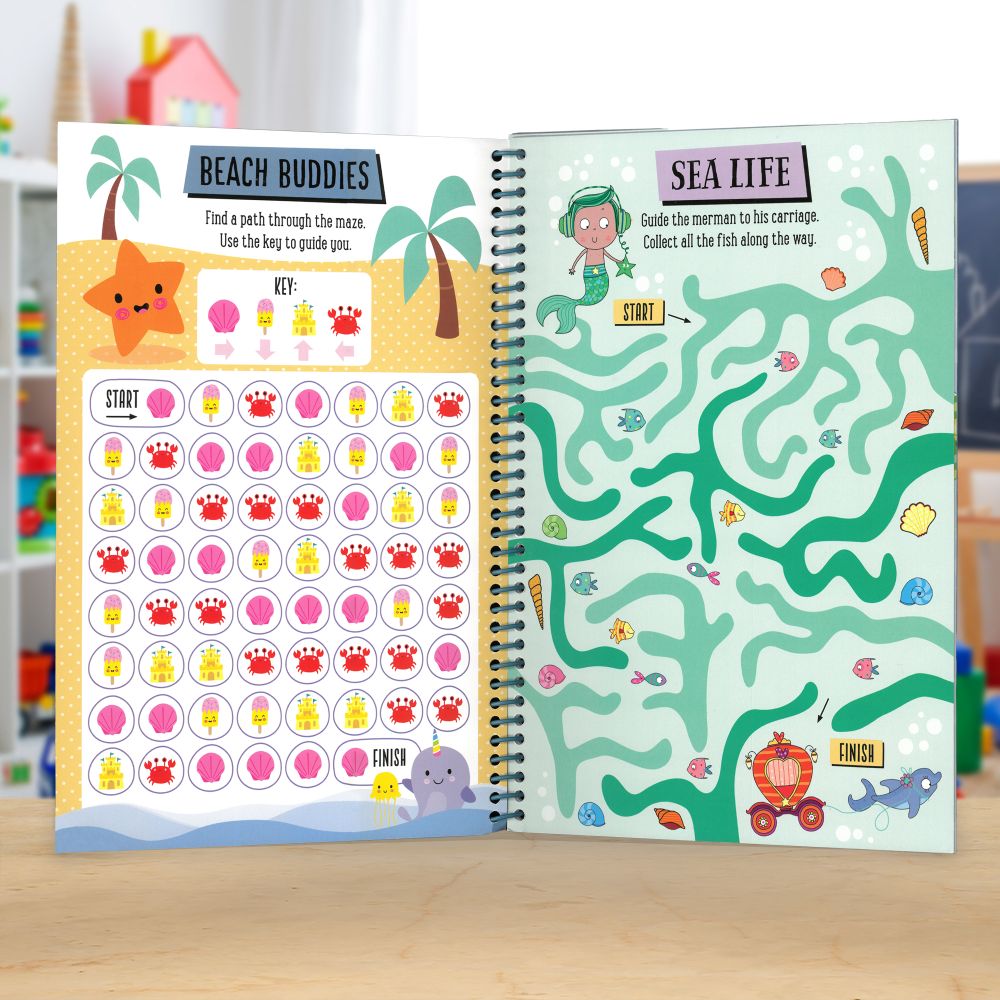 Product image 3 of Wipe Clean: Mega Mazes, a sticker activity book for ages 4+, by Make Believe Ideas.
