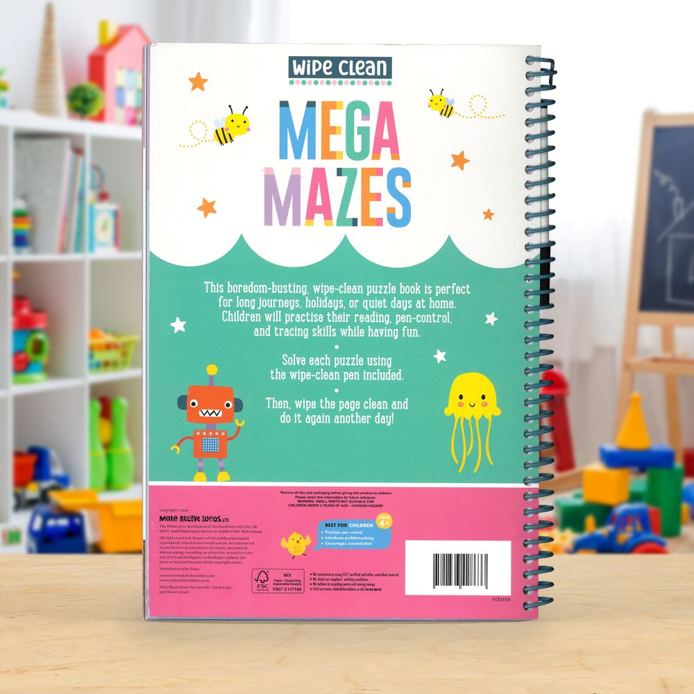 Product image 6 of Wipe Clean: Mega Mazes, a sticker activity book for ages 4+, by Make Believe Ideas.