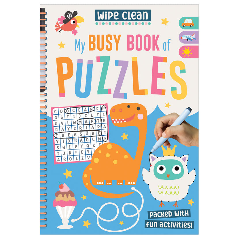 Product image 1 of Wipe Clean: My Busy Book of Puzzles, a sticker activity book for ages 4+, by Make Believe Ideas.