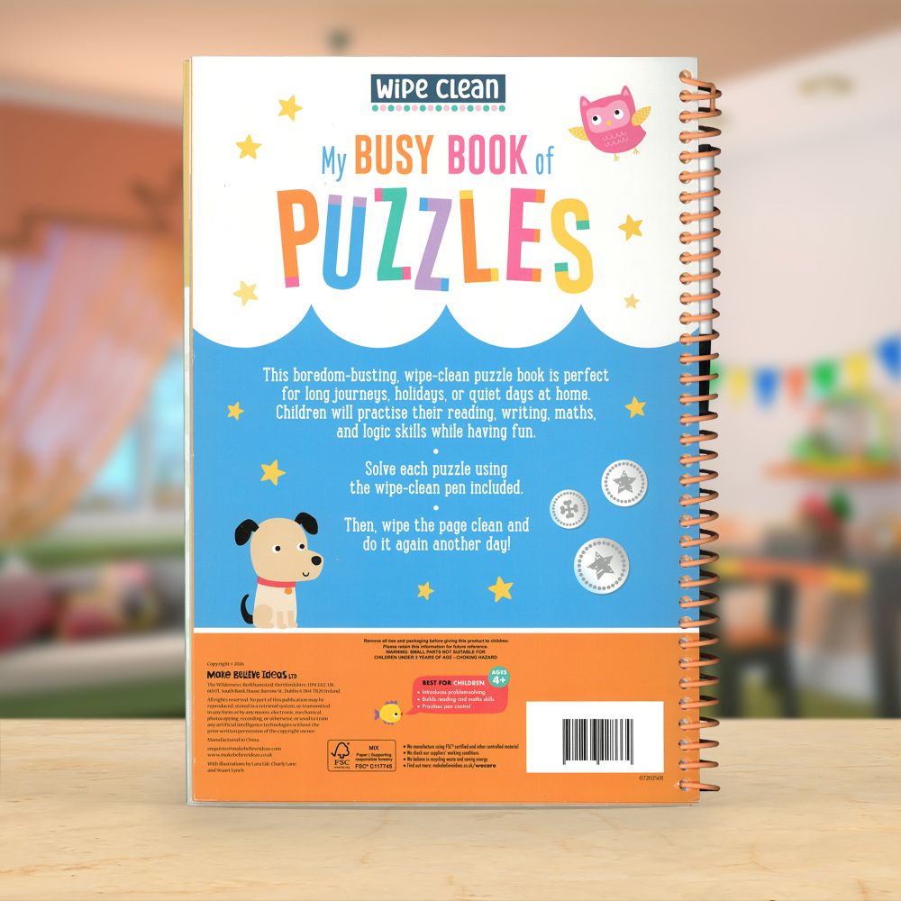 Product image 6 of Wipe Clean: My Busy Book of Puzzles, a sticker activity book for ages 4+, by Make Believe Ideas.